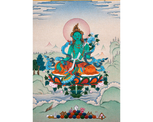 Green Tara Thangka | Female Bodhisattva |Traditional Tibetan Art