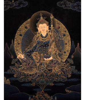 Guru Rinpoche in Pure 24K gold Thangka, Nakthang Style Tibetan Painting
