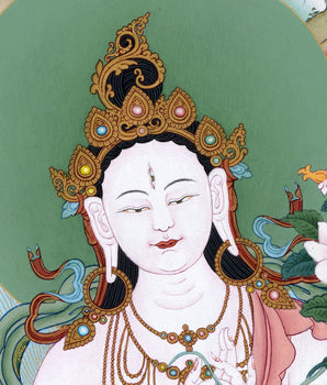 White Tara Thangka, Traditional Hand Painted Gold Tara Painting, Vajrayana Buddhist Art