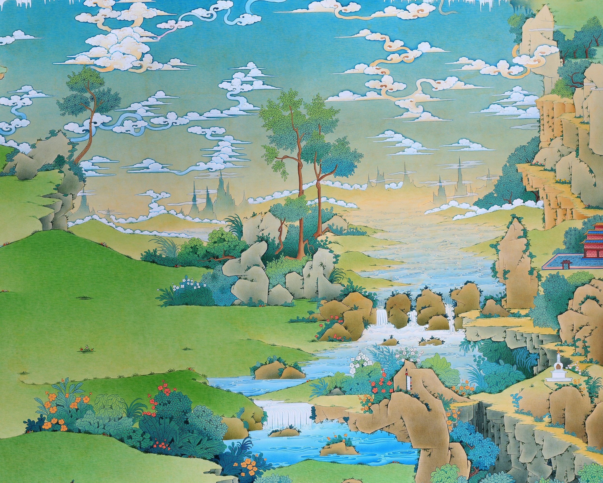 Green Tara Thangka Painting, Tibetan Tara Buddhist Art,  High Quality Giclee Canvas Print, Digital Print, Tara