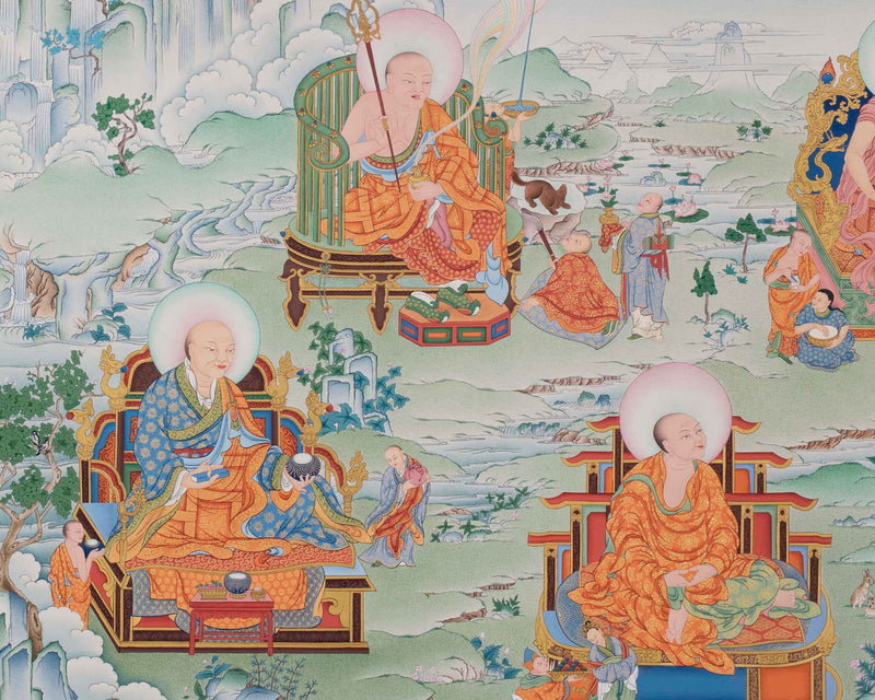 Buddha Shakyamuni with 16 Arhat Thangka, High Quality Giclee Canvas Print, Digital Print