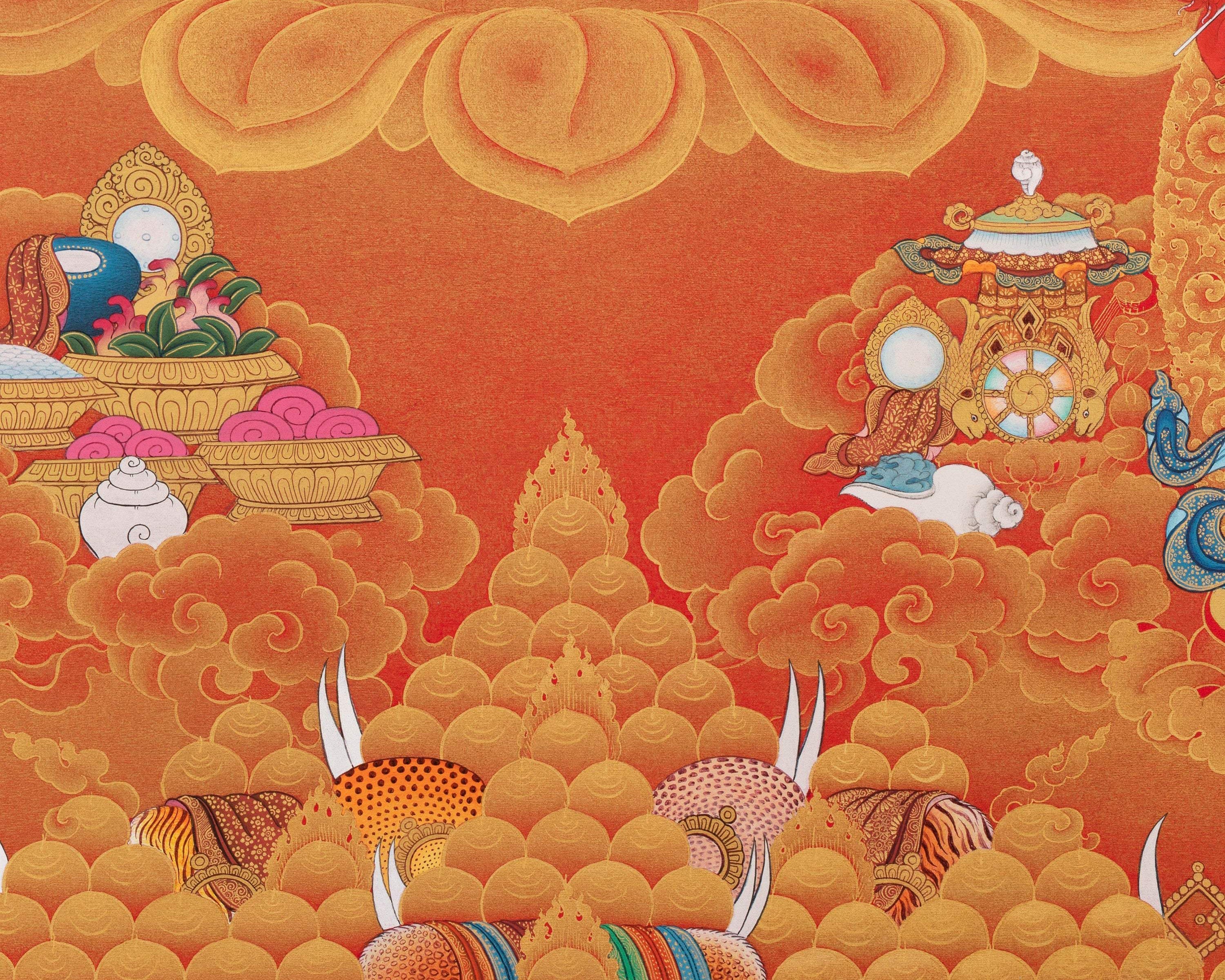 Rare Kurukulla Thangka With Ganesh and Takiraja, Dakini Thangka Painting, High Quality Giclee Canvas Print, Digital Print