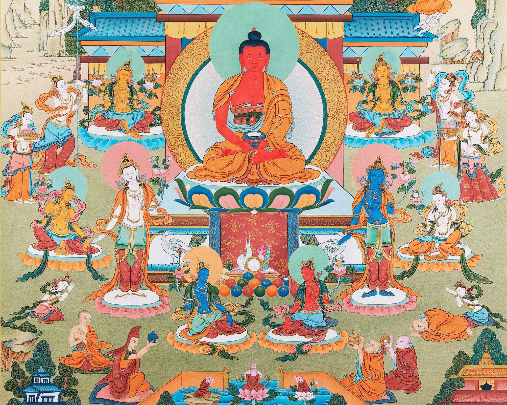 Amitabha Buddha Pureland Thangka, High Quality Thangka Print