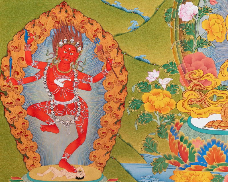 Mipham Wangdu Thangka Print with brocade