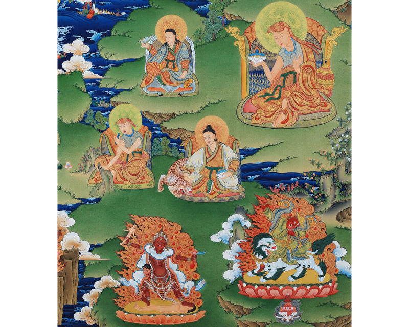 Guru Rinpoche Thangka, Eight Manifestation and 25 Disciples of Guru Padmasambhava, High Quality Giclee Canvas Print, Digital Print