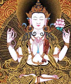 Avalokiteshvara Bodhisattva Thangka, Chenresig, Tibetan Himalayan Vajrayana Buddhist art, Bodhisattva
