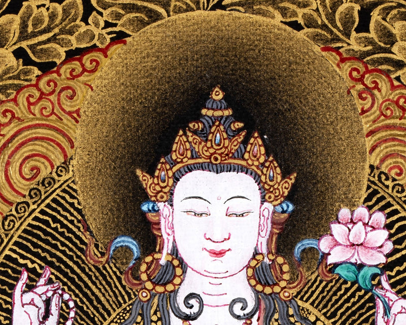 Avalokiteshvara Bodhisattva Thangka, Chenresig, Tibetan Himalayan Vajrayana Buddhist art, Bodhisattva