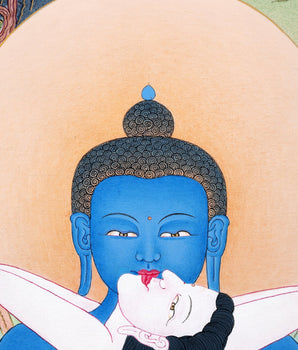 Samantabadra Thangka, Tibetan Buddha Painting, Traditionally Hand Painted in Pure 24K Gold