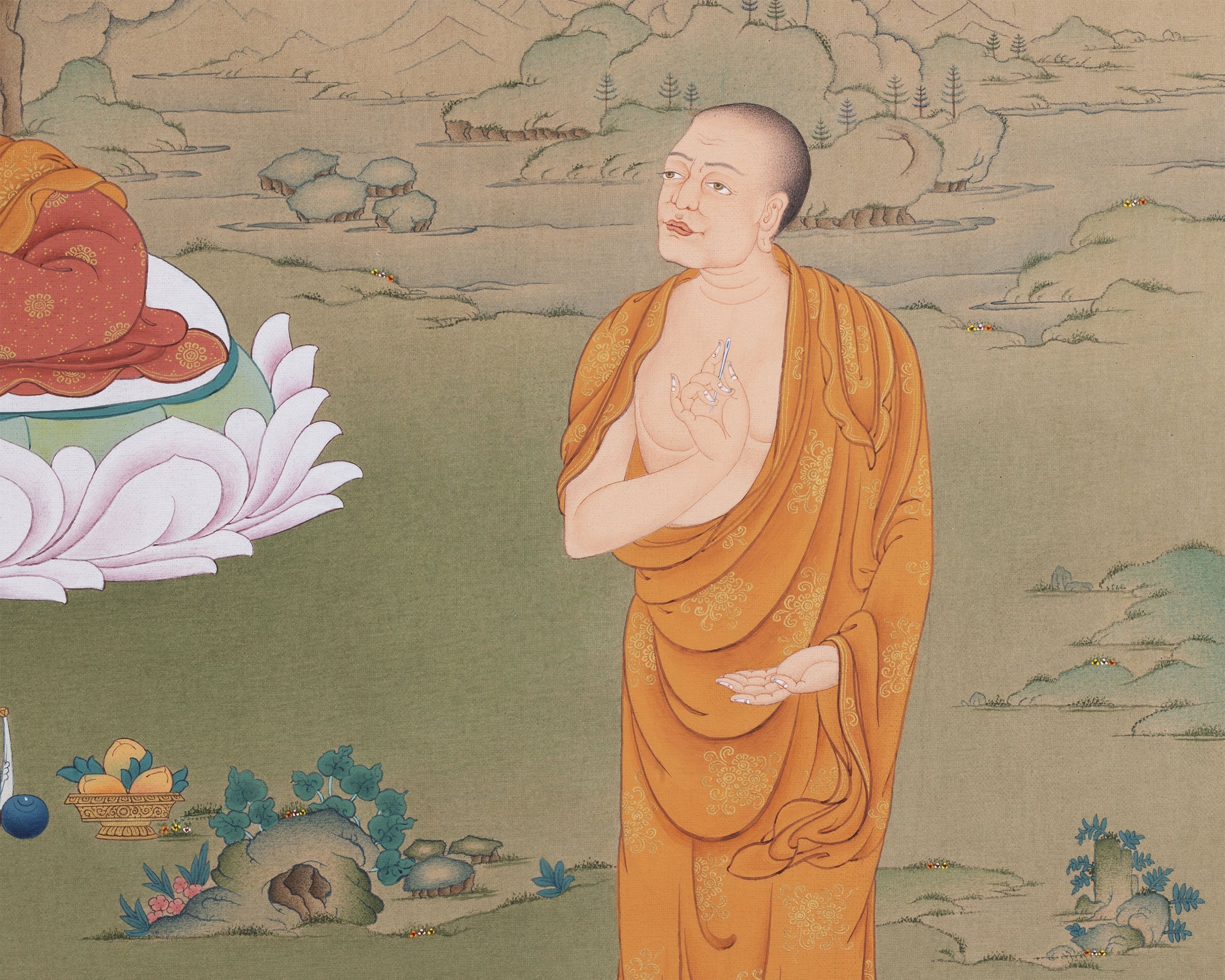 Arya Nagarjuna with Aryadeva Thangka, Tibetan Thangka Painting, Nagarjuna Thangka print, Karma Gadri painting