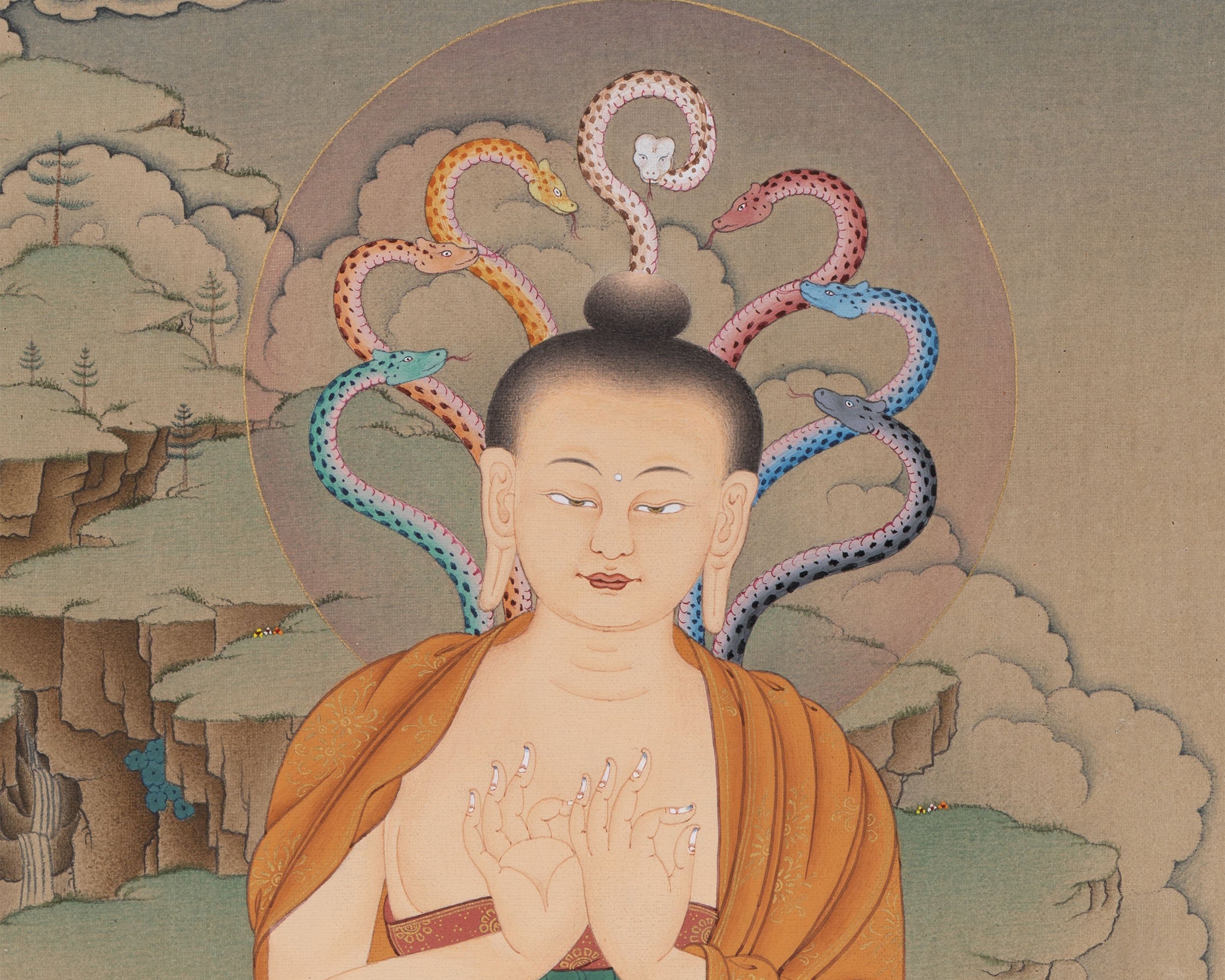 Arya Nagarjuna with Aryadeva Thangka, Tibetan Thangka Painting, Nagarjuna Thangka print, Karma Gadri painting