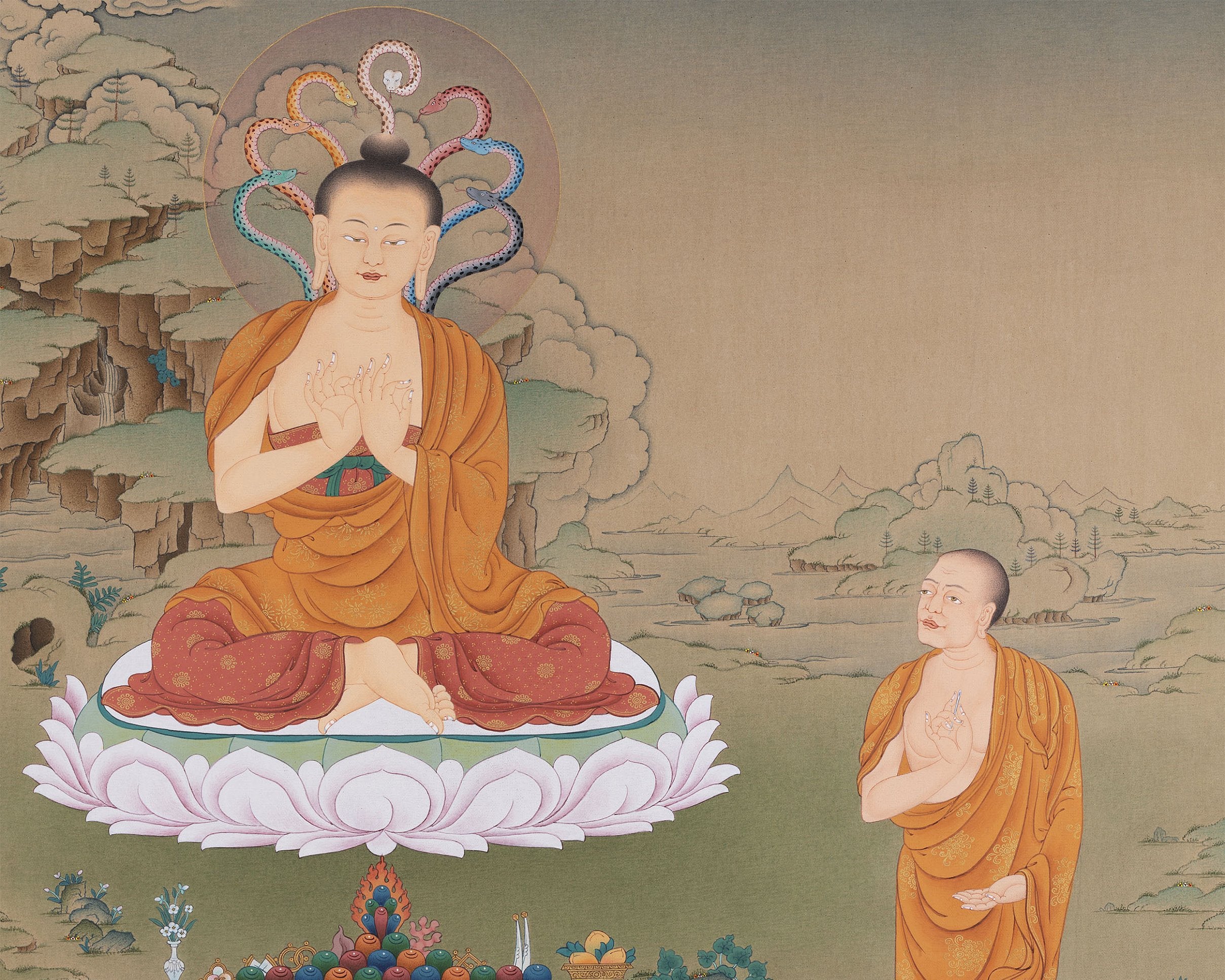Arya Nagarjuna with Aryadeva Thangka, Tibetan Thangka Painting, Nagarjuna Thangka print, Karma Gadri painting