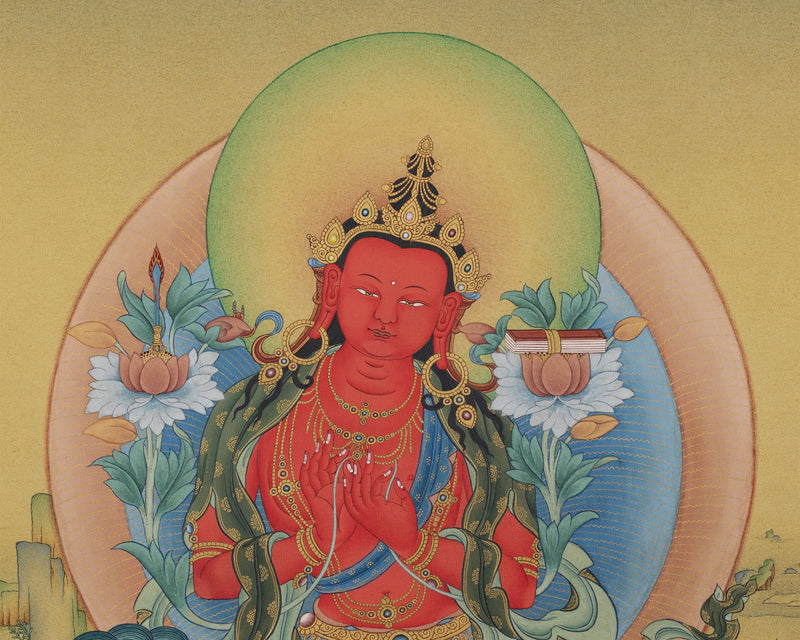 Red Manjushri Thangka | High Quality Giclee Canvas Print | Bodhisattva Manjushree