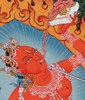 Vajrayogini Thangka Painting in Stone Color and 24K Gold, Rare Ancient 13 cent. Style