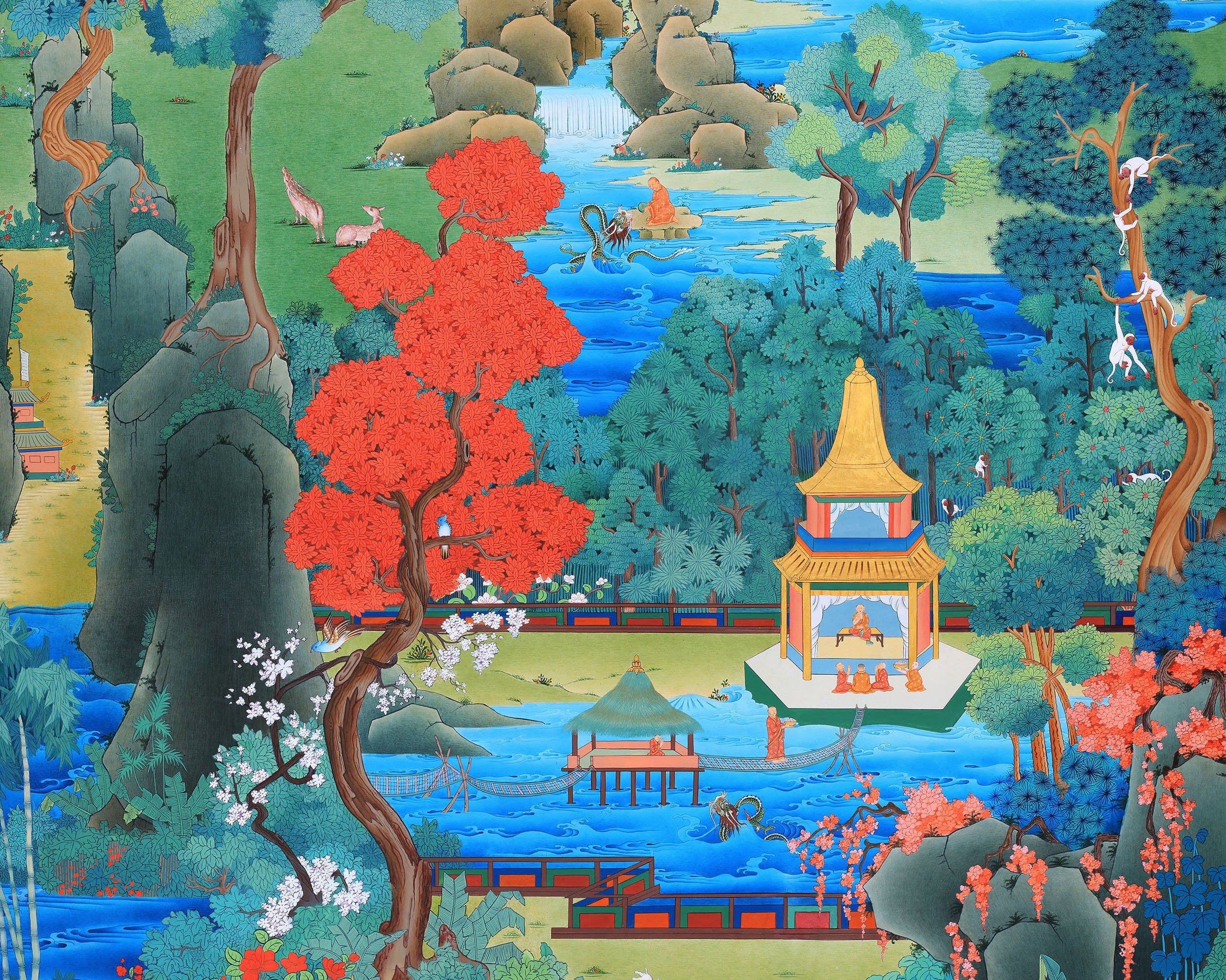Green Tara Thangka Painting, Tibetan Tara Buddhist Art,  High Quality Giclee Canvas Print, Digital Print, Tara