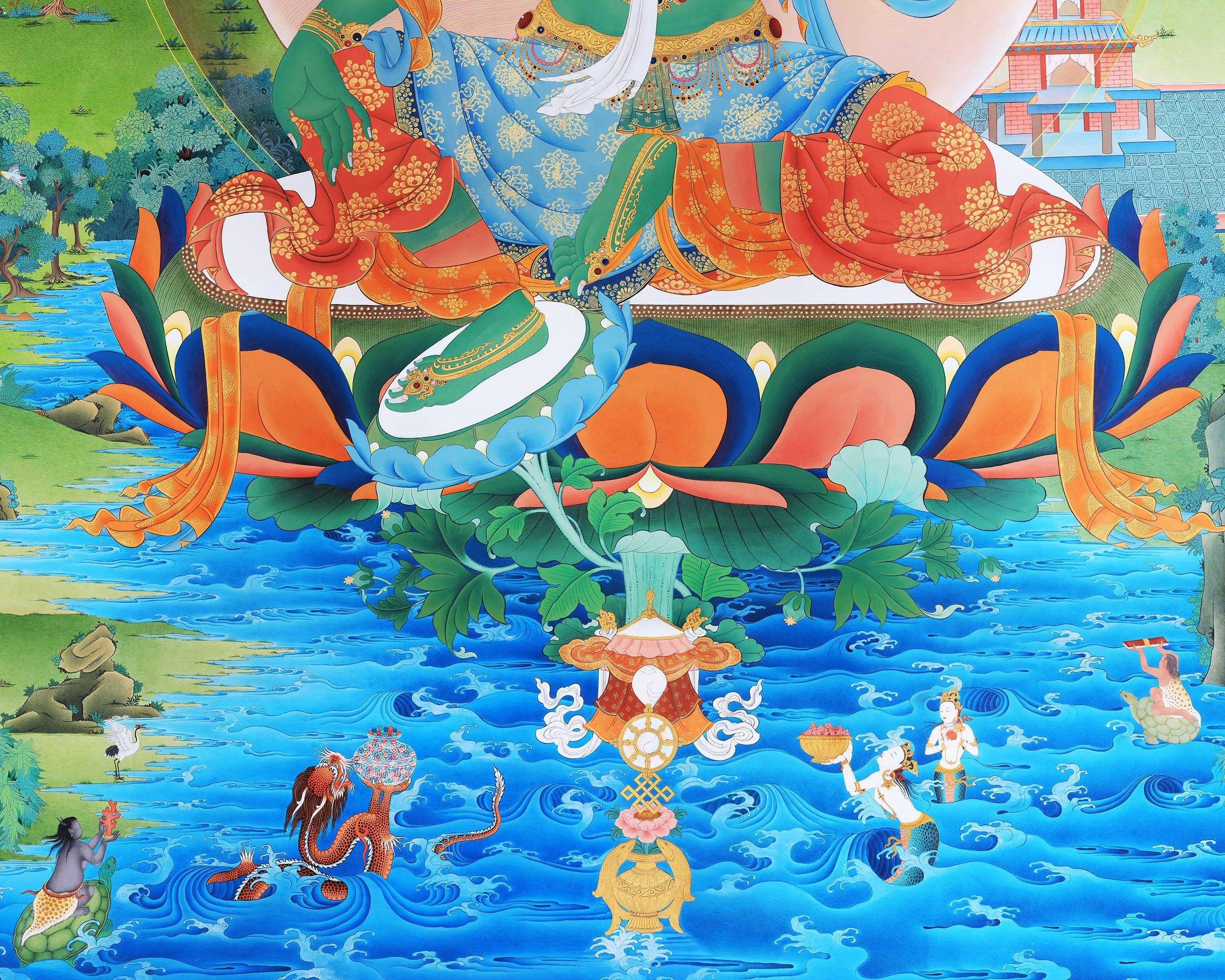 Green Tara Thangka Painting, Tibetan Tara Buddhist Art,  High Quality Giclee Canvas Print, Digital Print, Tara