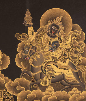 Yellow jambala Thangka, High Quality Giclee Canvas Print Digital Print, Black and Gold Thangka