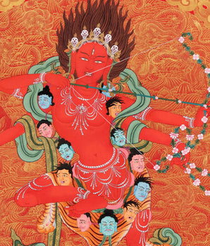 Rare Kurukulla Thangka With Ganesh and Takiraja, Dakini Thangka Painting, High Quality Giclee Canvas Print, Digital Print