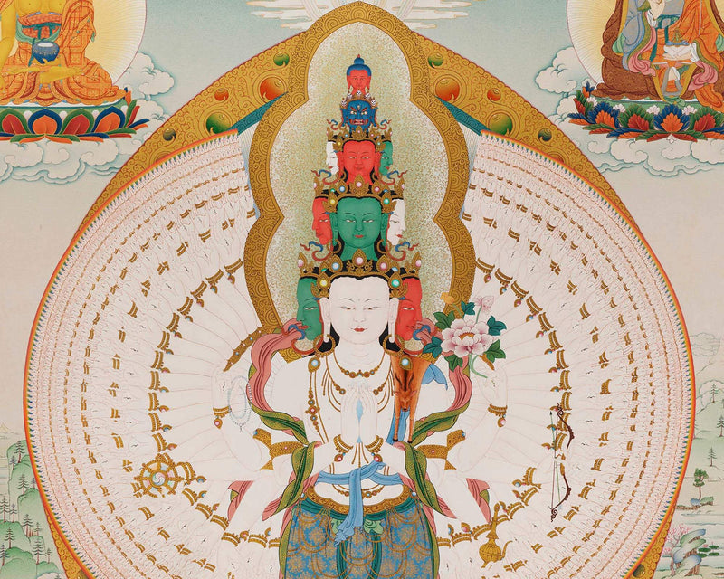 Arya Avalokiteshvara and the Bodhisattvas | High-Quality Thangka Painting Print