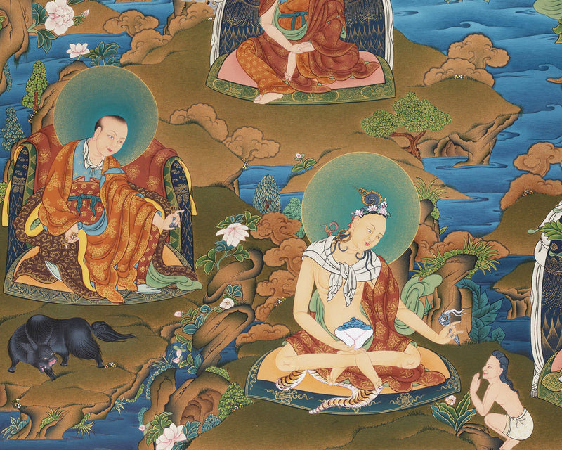 Guru Rinpoche Thangka, 25 disciples of Padmasambhava, High Quality Giclee Canvas Print, Digital Print, Thangka Print