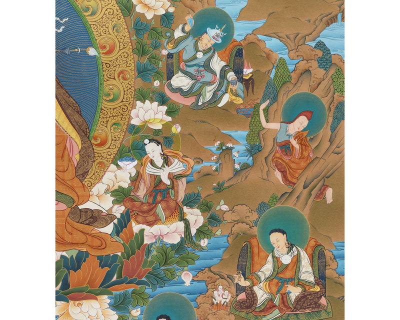 Guru Rinpoche Thangka, 25 disciples of Padmasambhava, High Quality Giclee Canvas Print, Digital Print, Thangka Print