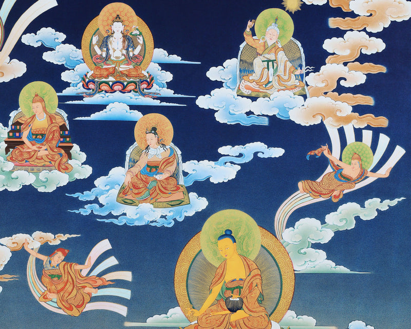 Guru Rinpoche Thangka, Eight Manifestation and 25 Disciples of Guru Padmasambhava, High Quality Giclee Canvas Print, Digital Print