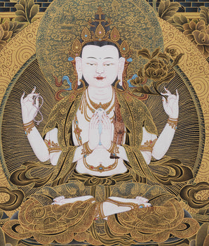 Bodhisattva Avalokiteshvara in His Pureland | Chenrezig Thangka Print