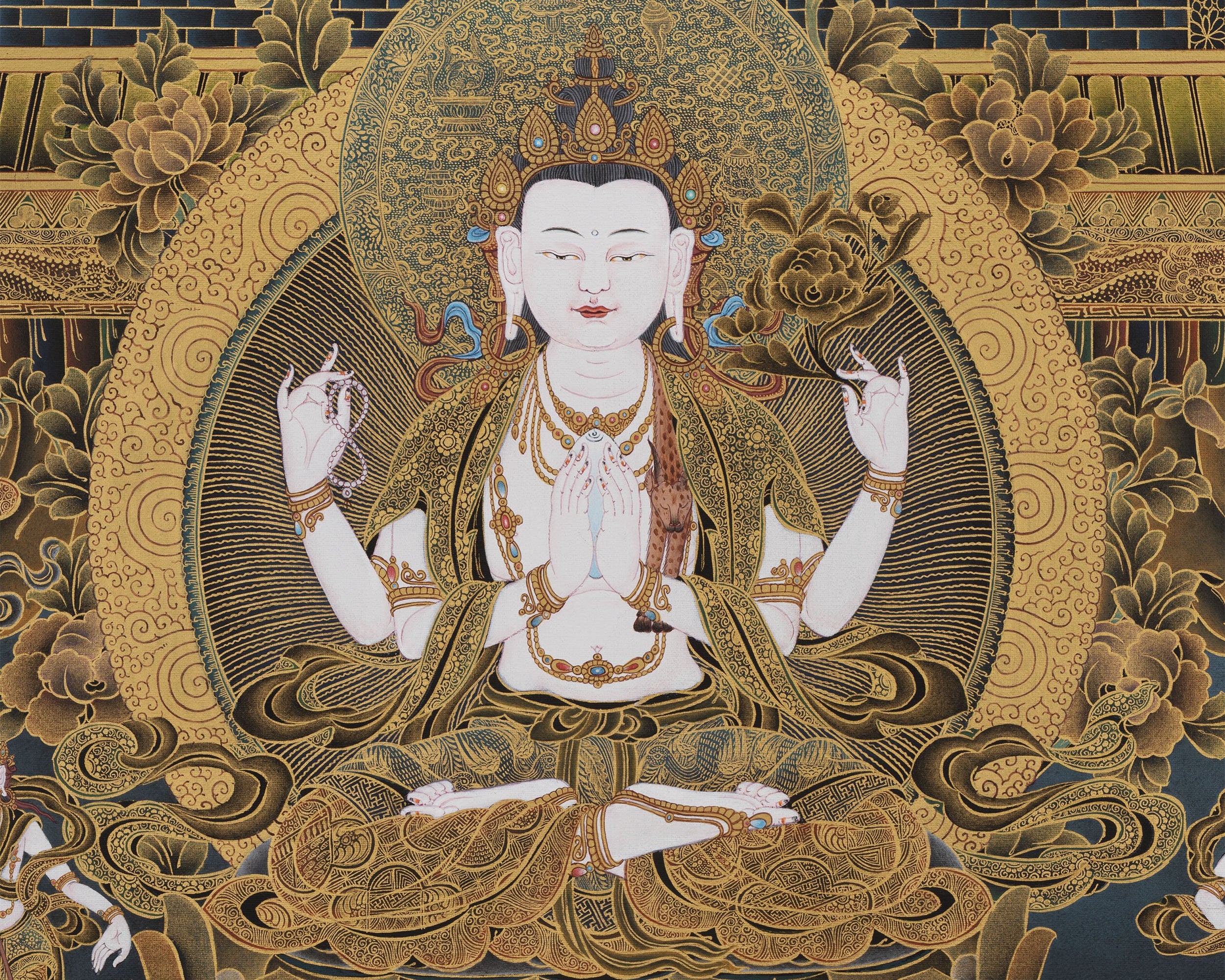 Bodhisattva Avalokiteshvara in His Pureland | Chenrezig Thangka Print