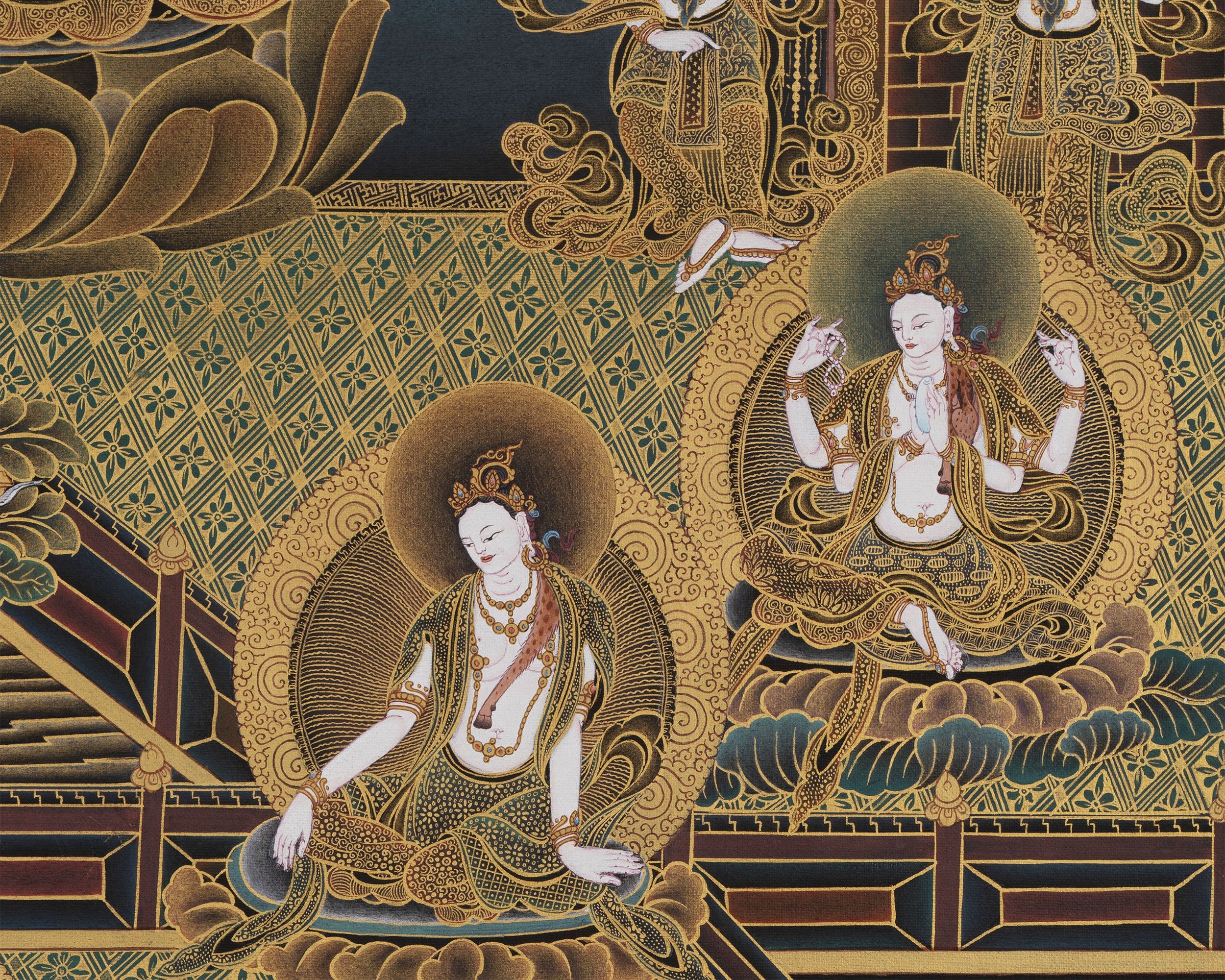 Bodhisattva Avalokiteshvara in His Pureland | Chenrezig Thangka Print