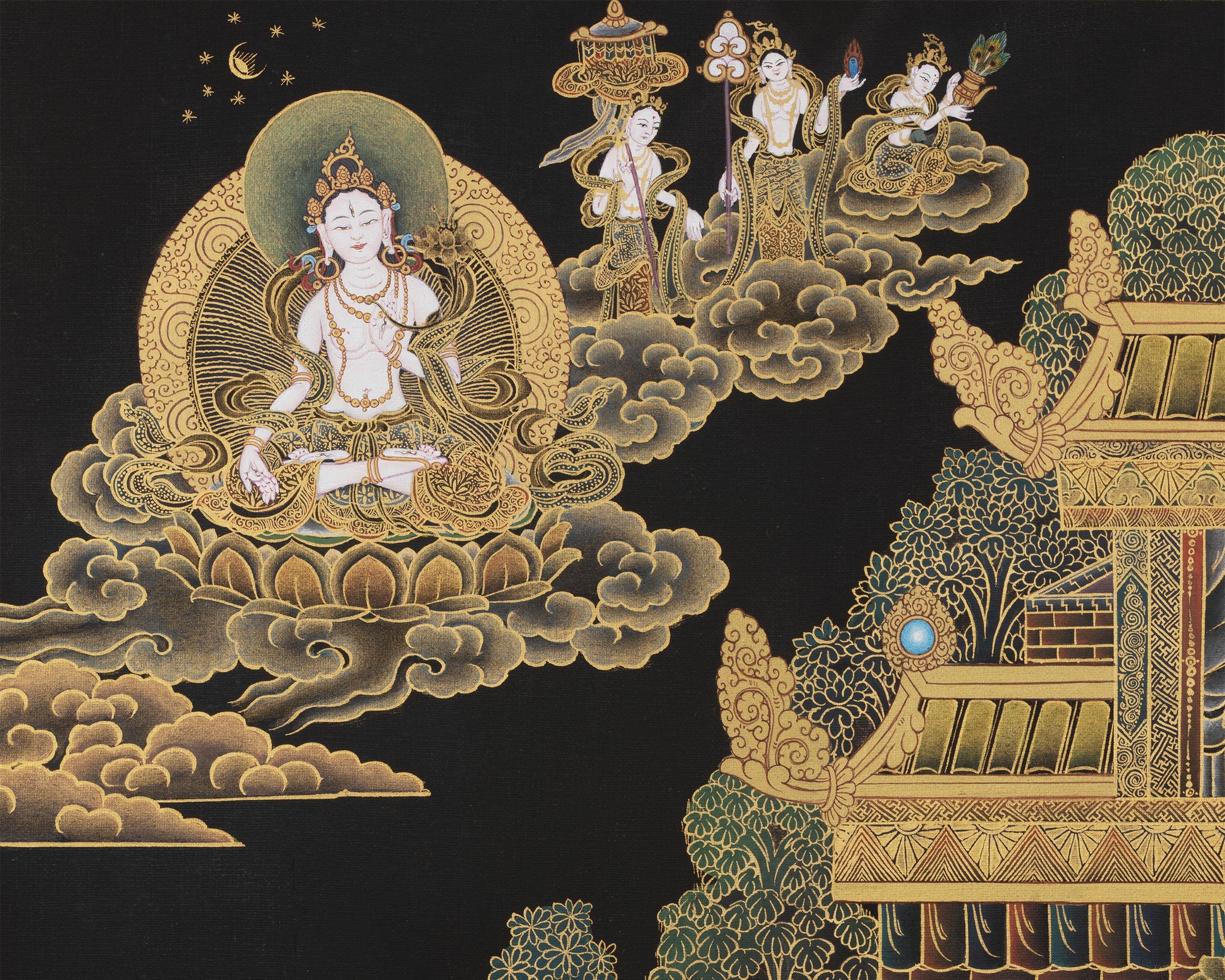 Bodhisattva Avalokiteshvara in His Pureland | Chenrezig Thangka Print