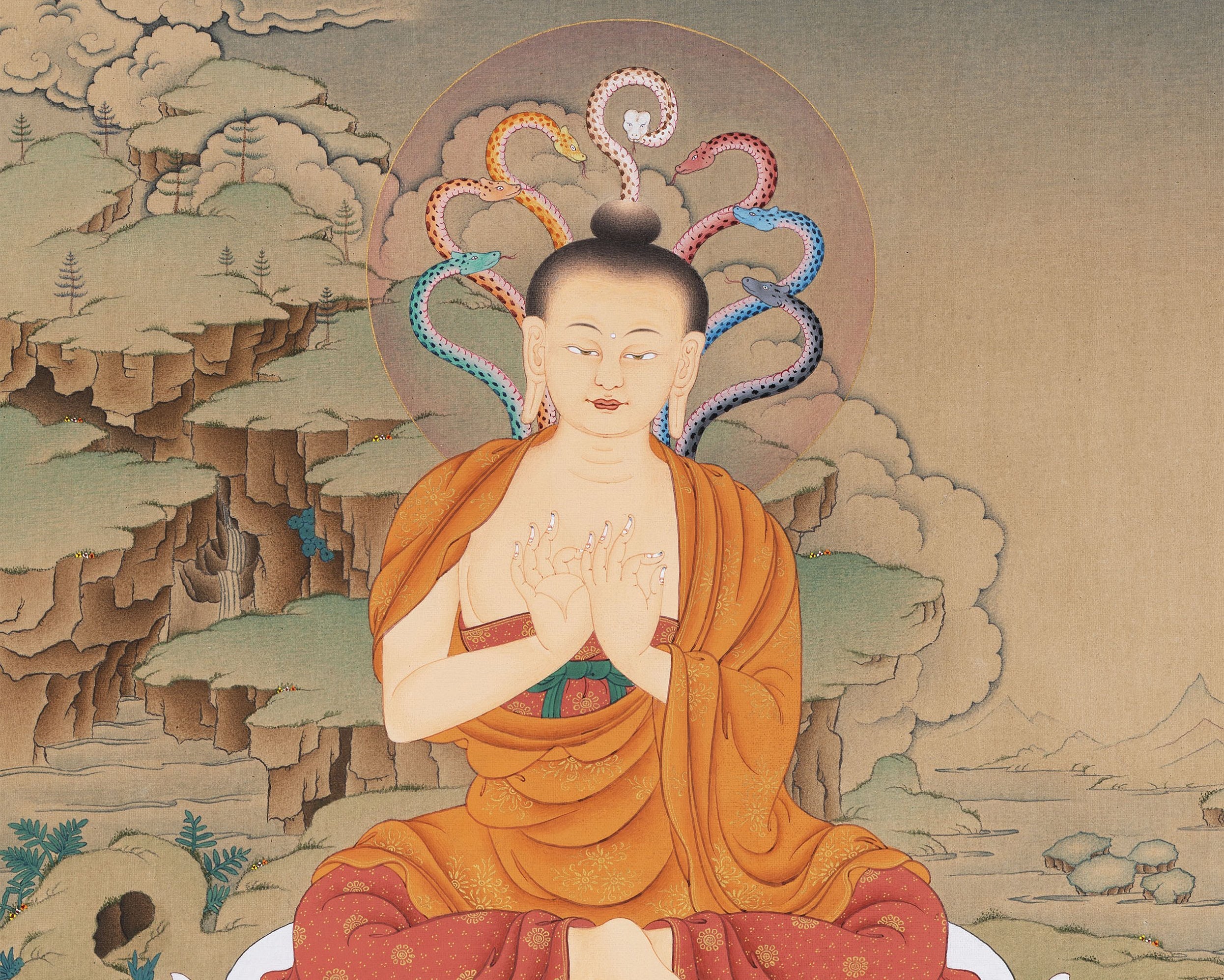Arya Nagarjuna with Aryadeva Thangka, Tibetan Thangka Painting, Nagarjuna Thangka print, Karma Gadri painting