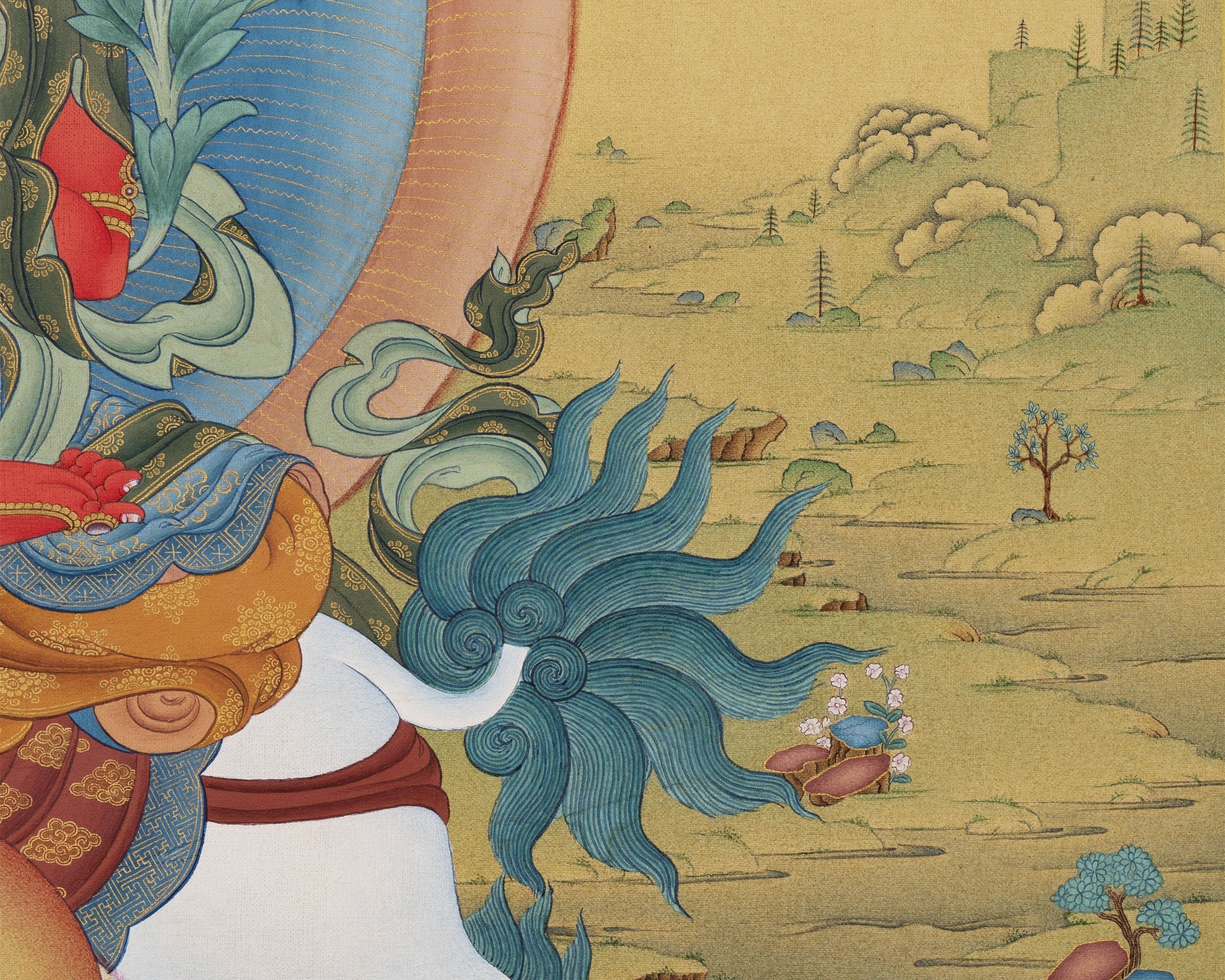 Red Manjushri Thangka | High Quality Giclee Canvas Print | Bodhisattva Manjushree