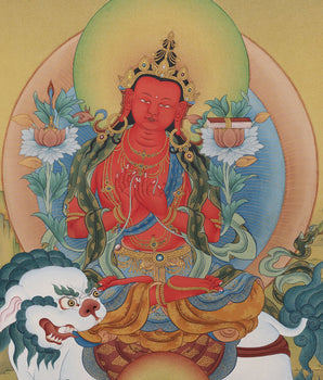 Red Manjushri Thangka | High Quality Giclee Canvas Print | Bodhisattva Manjushree