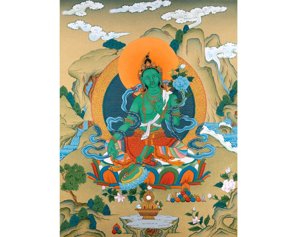 Green Tara Thangka | Mother Bodhisattva | Menri Style | Himalayan Buddhist Deity