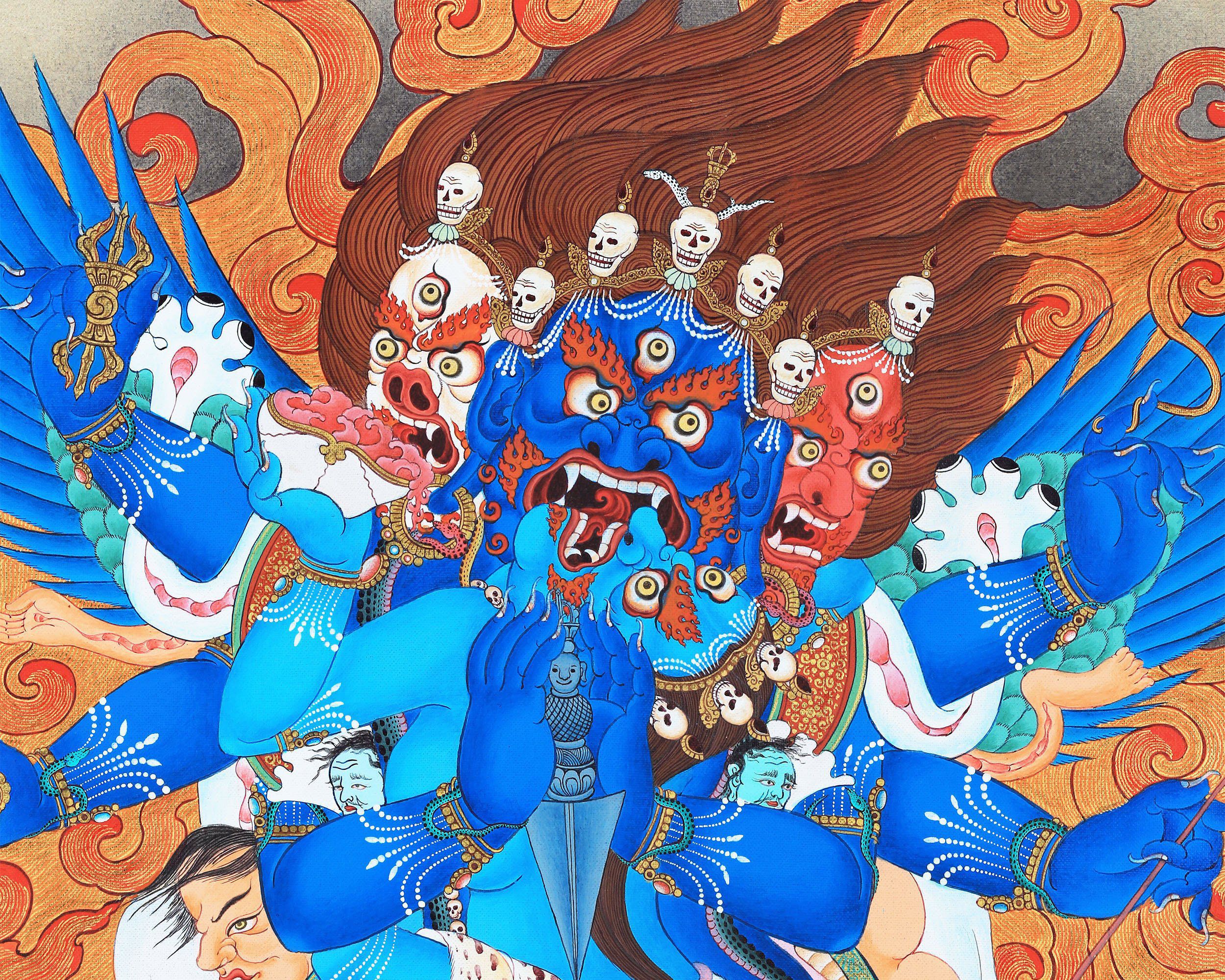 Vajrakilaya Thangka, Tibetan Thangka Painting, High Quality Giclee Canvas Print, Digital Print