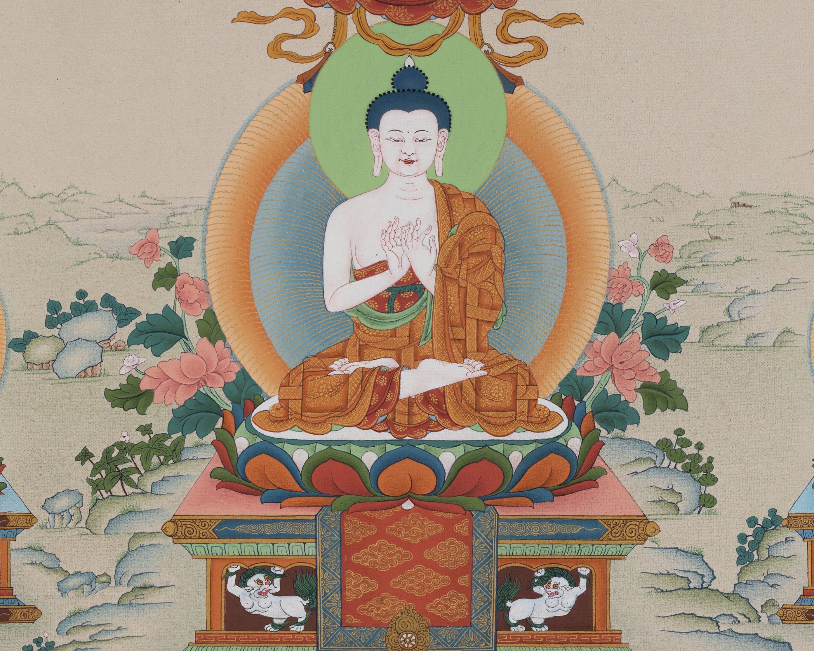 5 Dhyani Buddha Thangka, High Quality Giclee Canvas Print