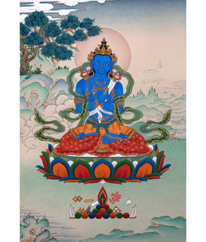 Vajradhara Thangka, Hand Painted Tibetan Painting in Natural Stone Colors, Buddha thangka painting, Karma Gadri