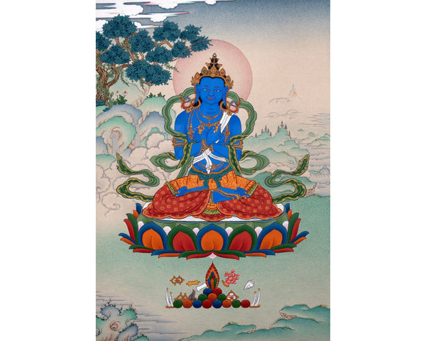 Vajradhara Thangka, Hand Painted Tibetan Painting in Natural Stone Colors, Buddha thangka painting, Karma Gadri