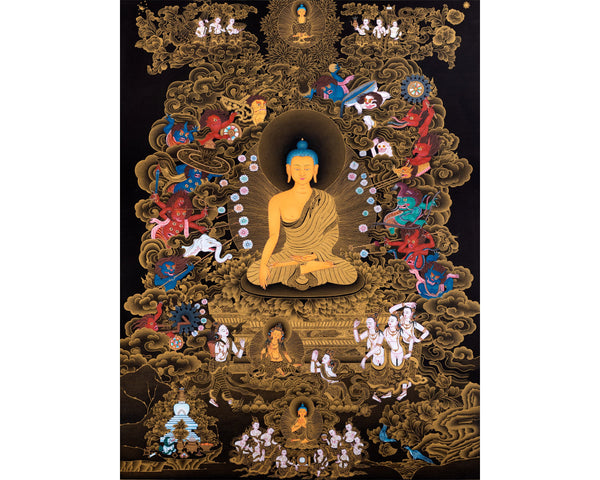 Buddha Shakyamuni And Mara Thangka | Tibetan Hand Painted Art