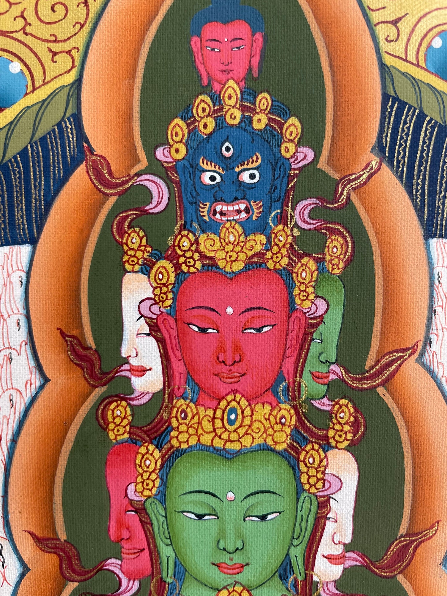 1000 Armed Avalokiteshvara | Original Hand Painted Mount Brocaded Thangka