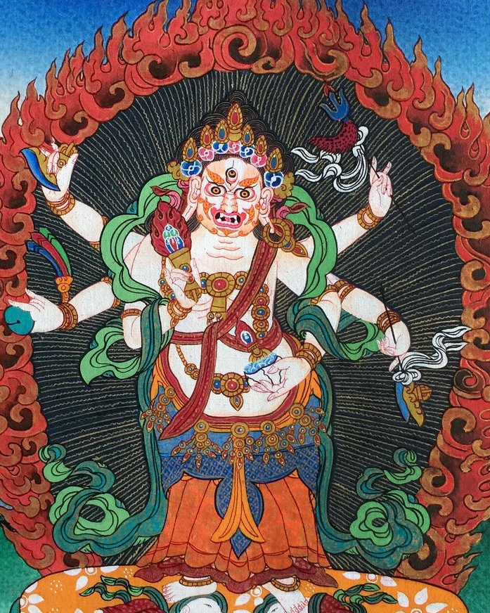 White Six armed Mahakala Thangka | Art Painting