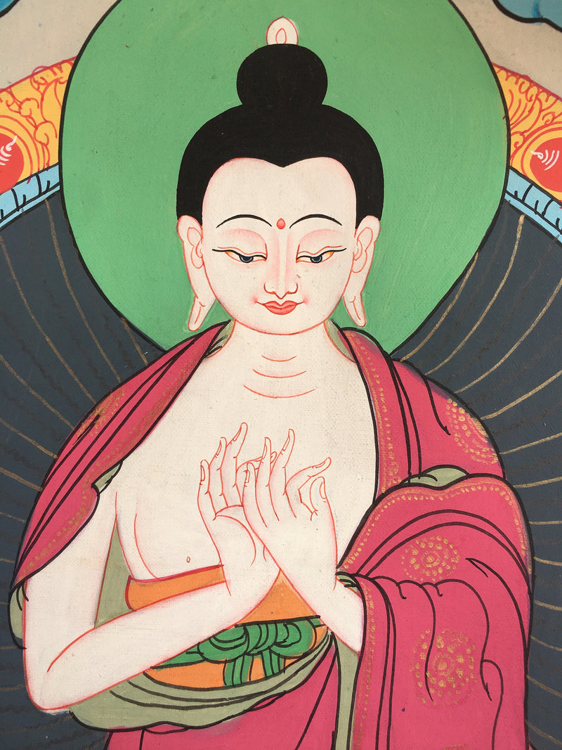 Small sized Vairochana Buddha Brocade Mounted | Original Hand Painted Tibetan Art