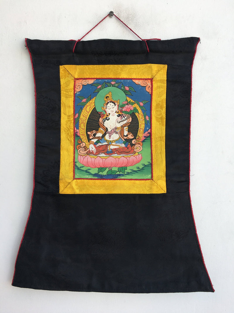 Vintage White Tara Thangka | Small Room Decor