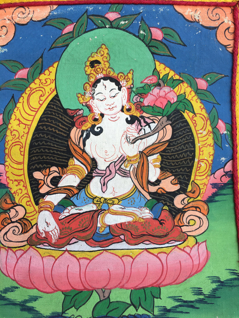 Vintage White Tara Thangka | Small Room Decor