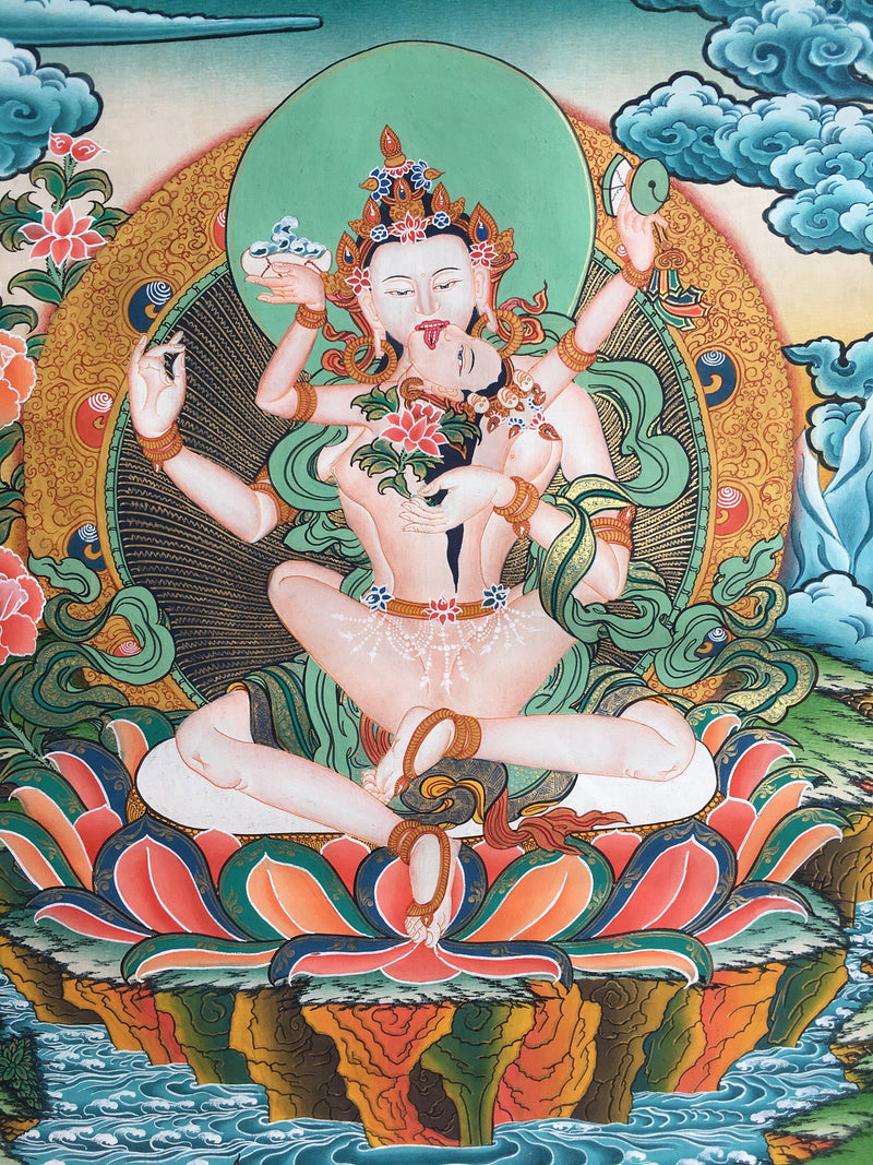 Sambhogakaya Yab Yum Thangka | Tibetan Thangka Painting for Wall Hanging