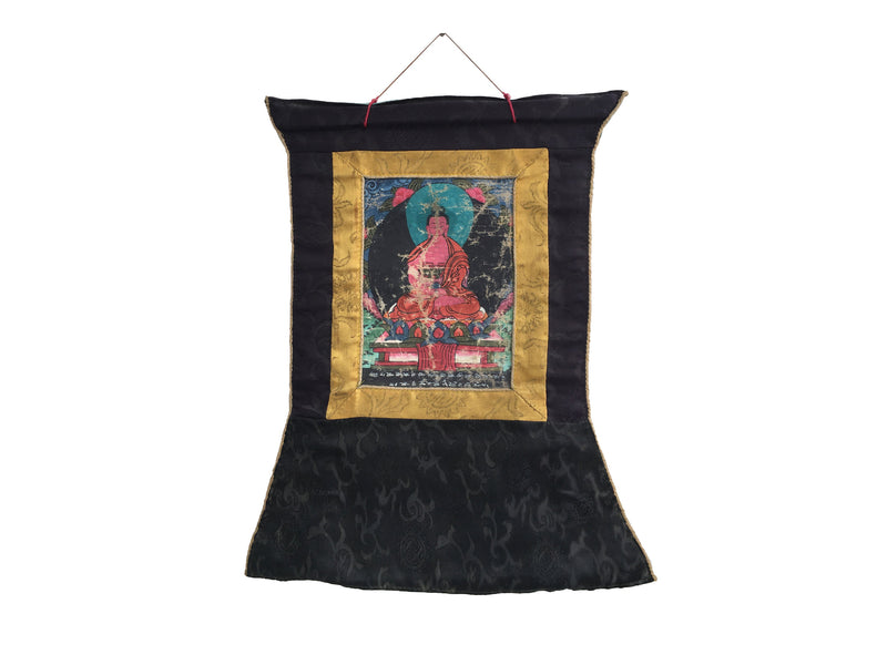 Vintage Amitabha Buddha Thangka | Brocade Mounted Thangka | Tibetan Wall Decoration Art