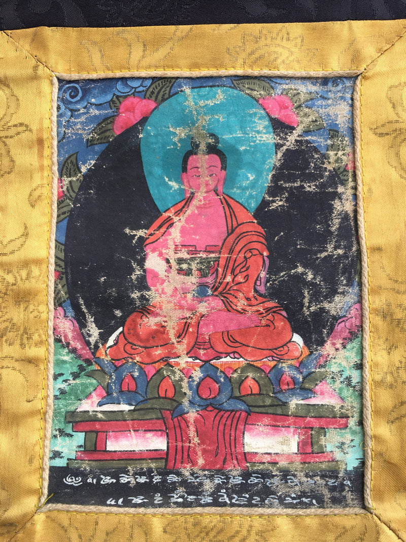 Vintage Amitabha Buddha Thangka | Brocade Mounted Thangka | Tibetan Wall Decoration Art