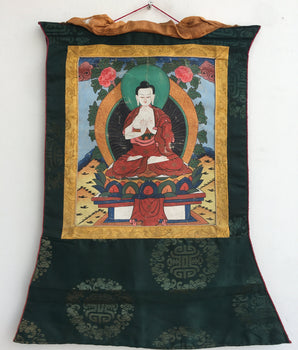 Vintage Vairocana Buddha Thangka | Mounted Brocade Art | Tibetan Wall Decoration