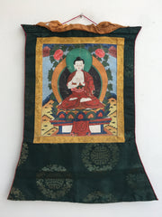 Vintage Vairocana Buddha Thangka | Mounted Brocade Art | Tibetan Wall Decoration