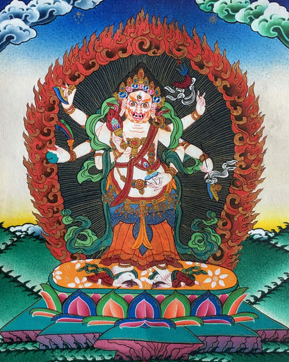 White Six armed Mahakala Thangka | Art Painting