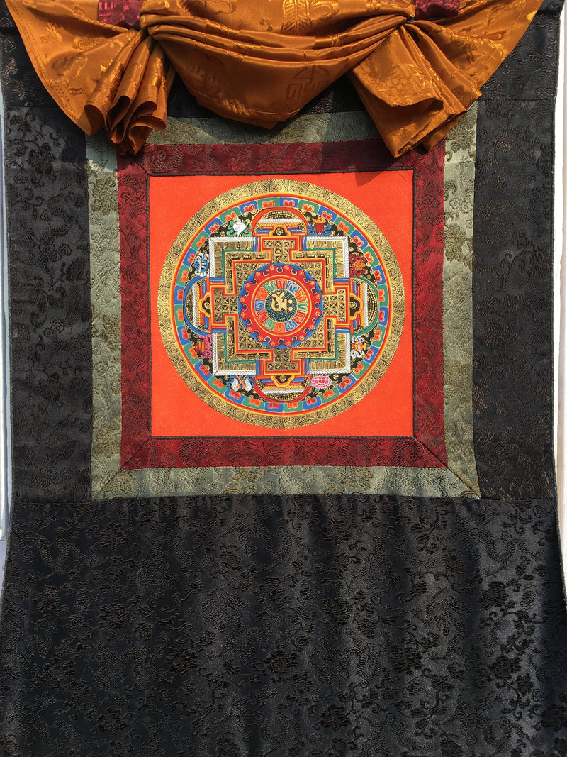 Brocade Om Mandala Thangka | Buddhist Handpainted Art | Religious Wall Decor